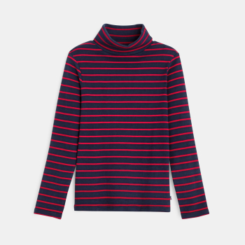 تيشيرت بياقة عالية مخطط باللون الأحمر للأولاد